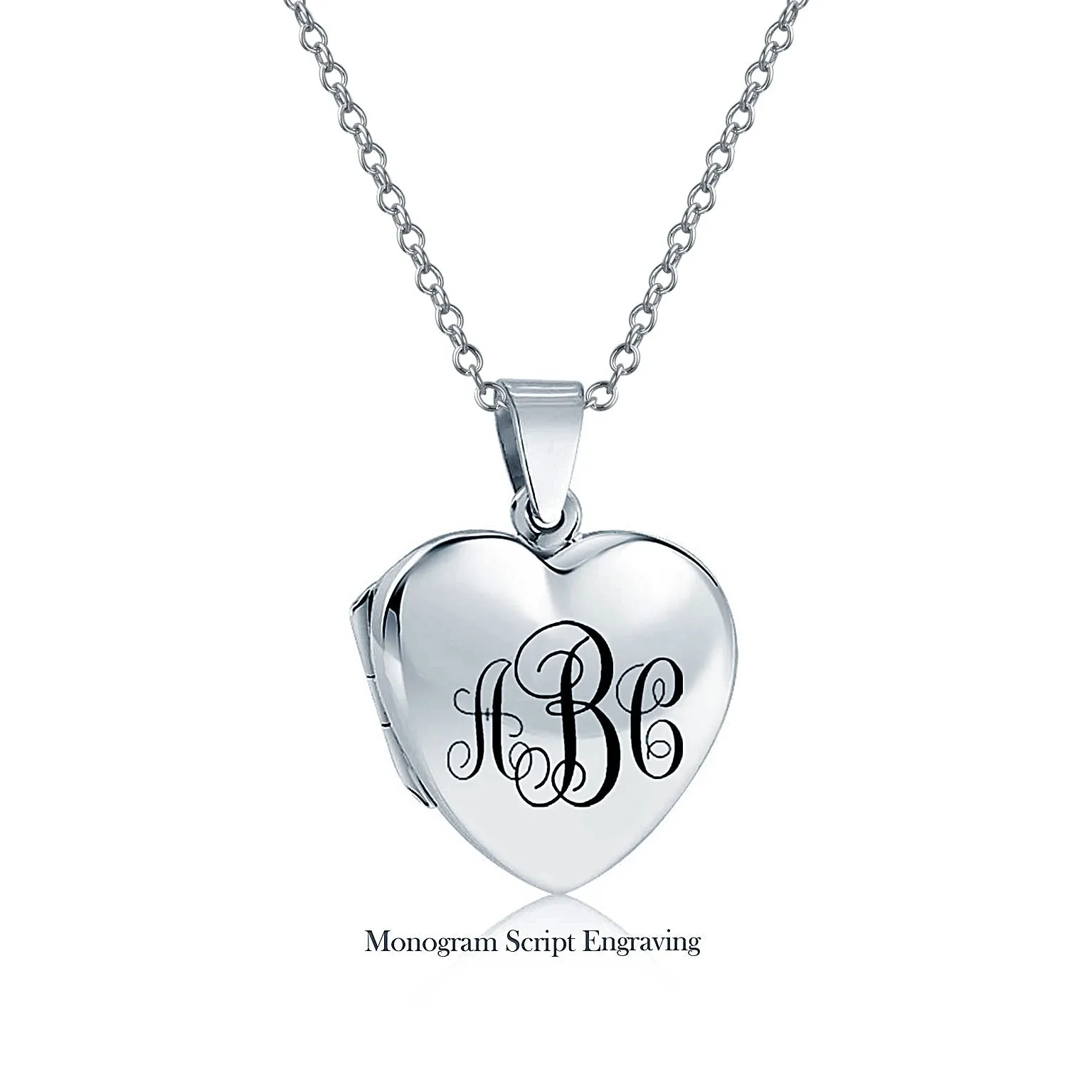 Simple Heart Shaped Photo Locket Necklace in Polished Silver for Pictures