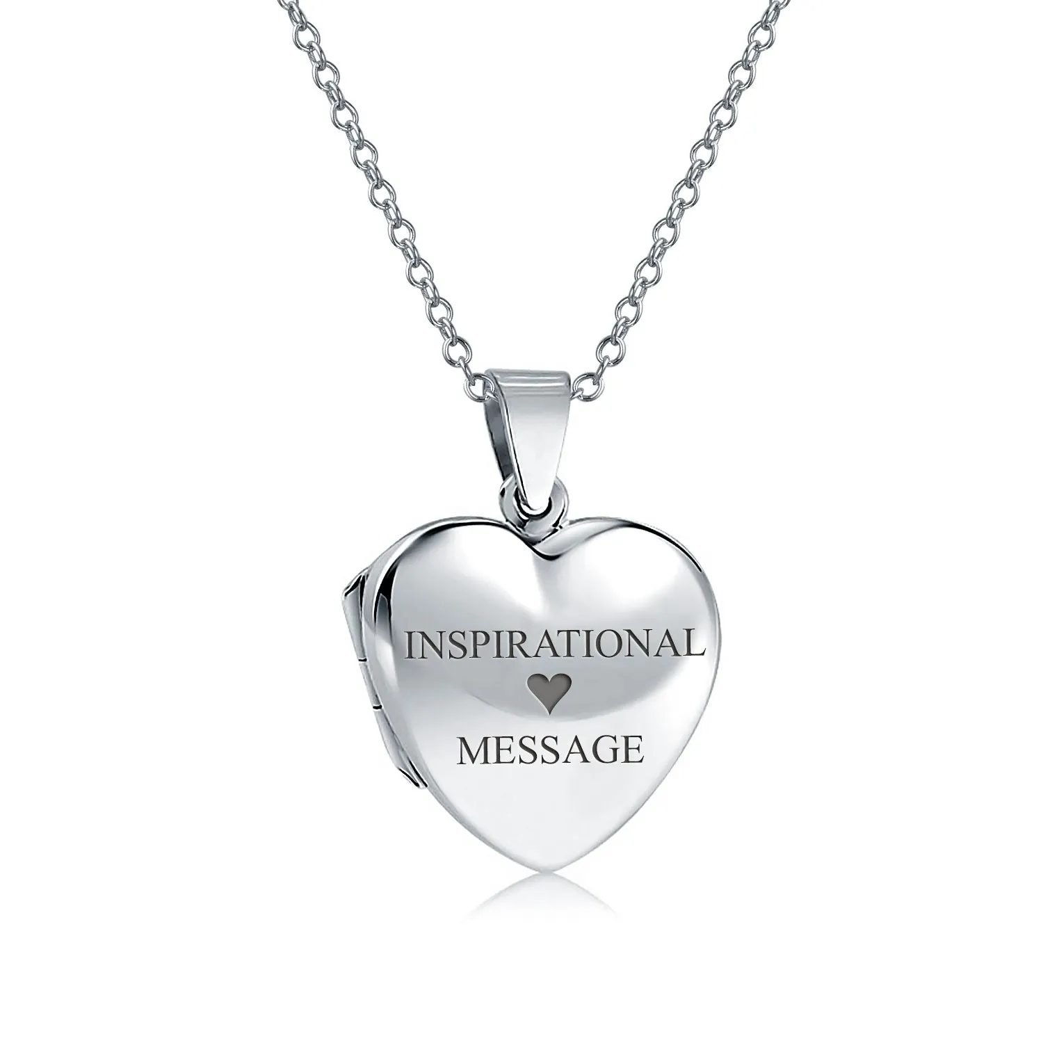 Simple Heart Shaped Photo Locket Necklace in Polished Silver for Pictures