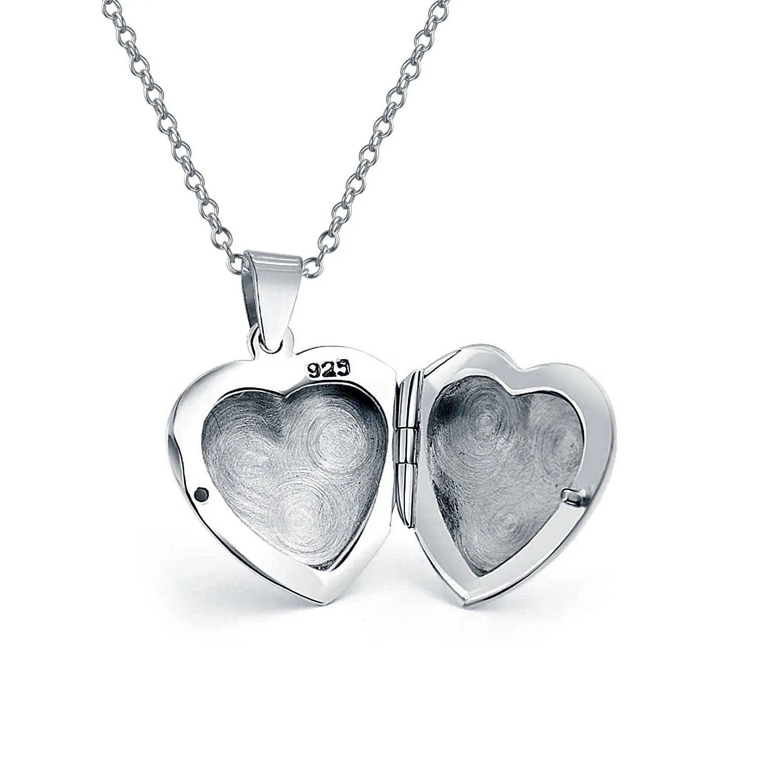 Simple Heart Shaped Photo Locket Necklace in Polished Silver for Pictures