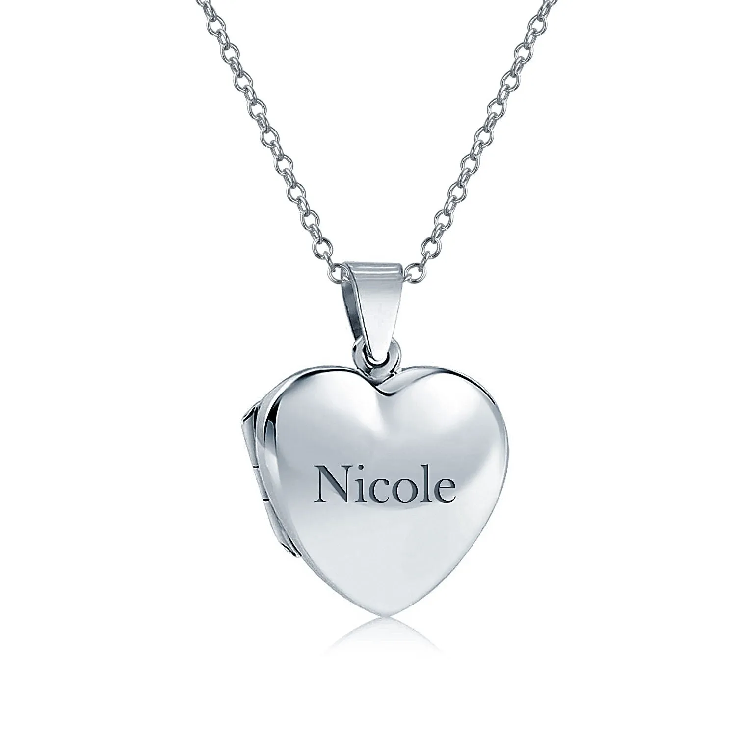 Simple Heart Shaped Photo Locket Necklace in Polished Silver for Pictures