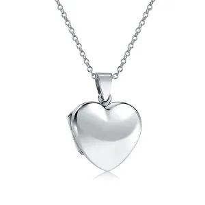 Simple Heart Shaped Photo Locket Necklace in Polished Silver for Pictures