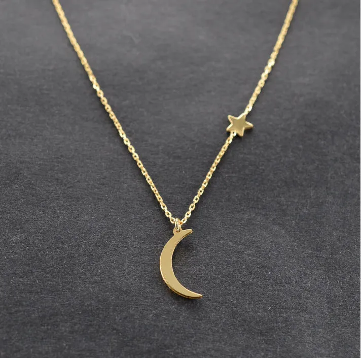 Simple star moon necklace