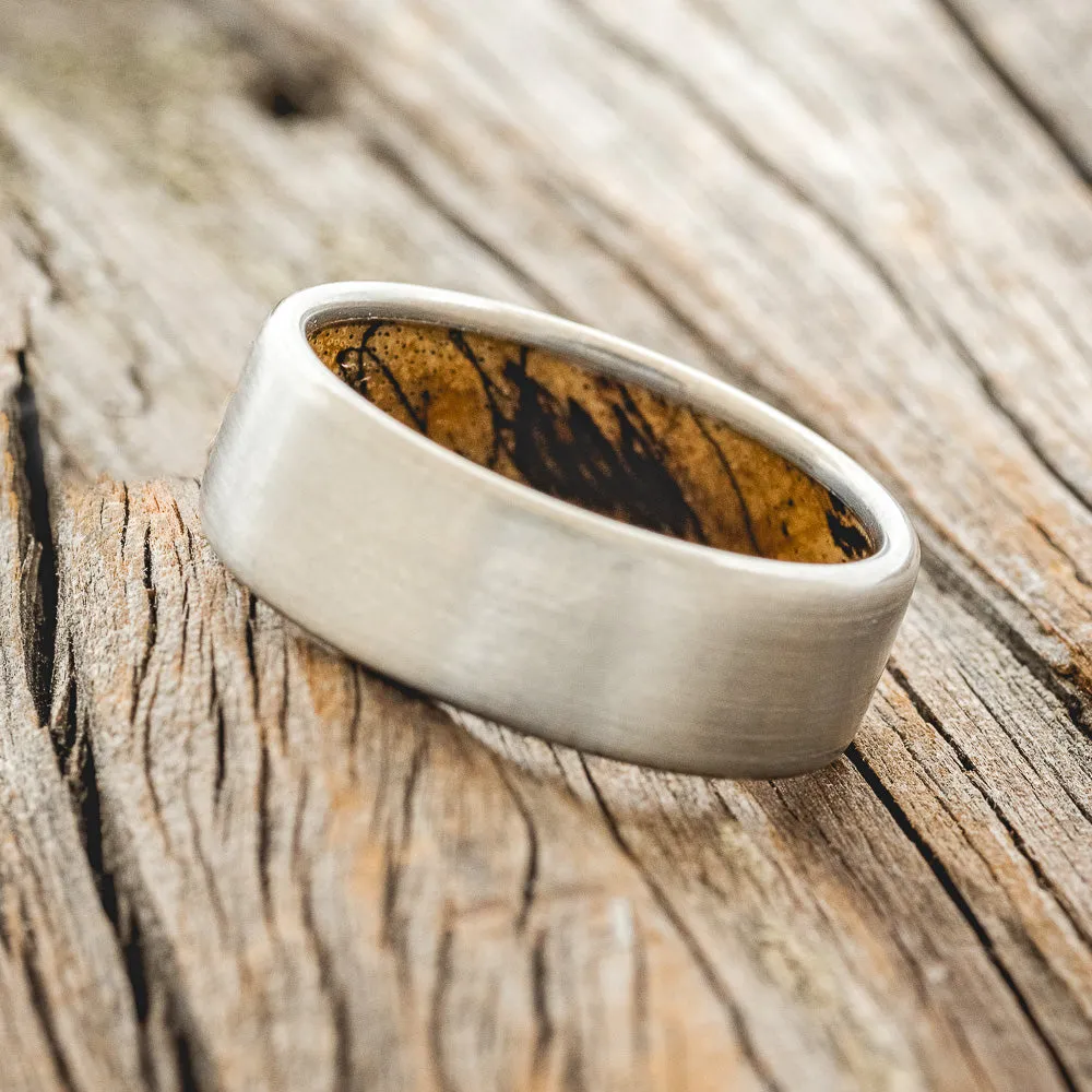 SPALTED MAPLE LINED WEDDING BAND WITH BRUSHED FINISH - TITANIUM - SIZE 11 1/4