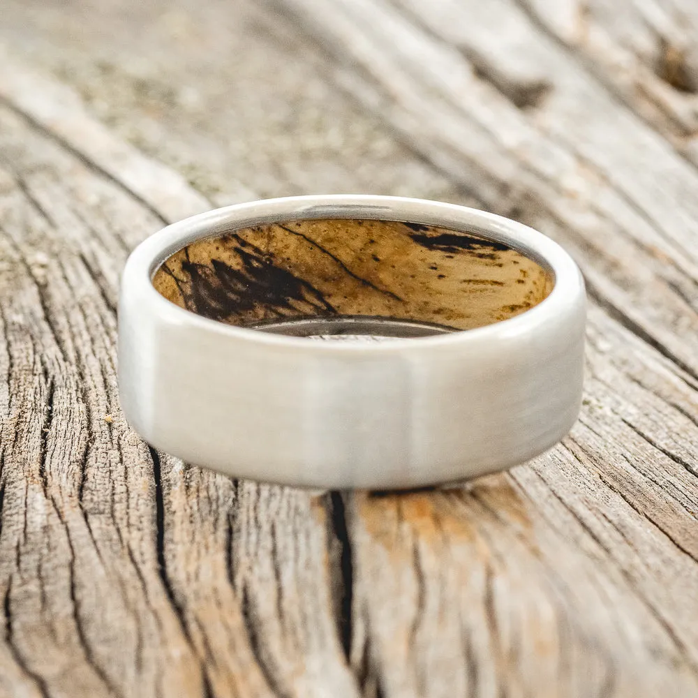 SPALTED MAPLE LINED WEDDING BAND WITH BRUSHED FINISH - TITANIUM - SIZE 11 1/4