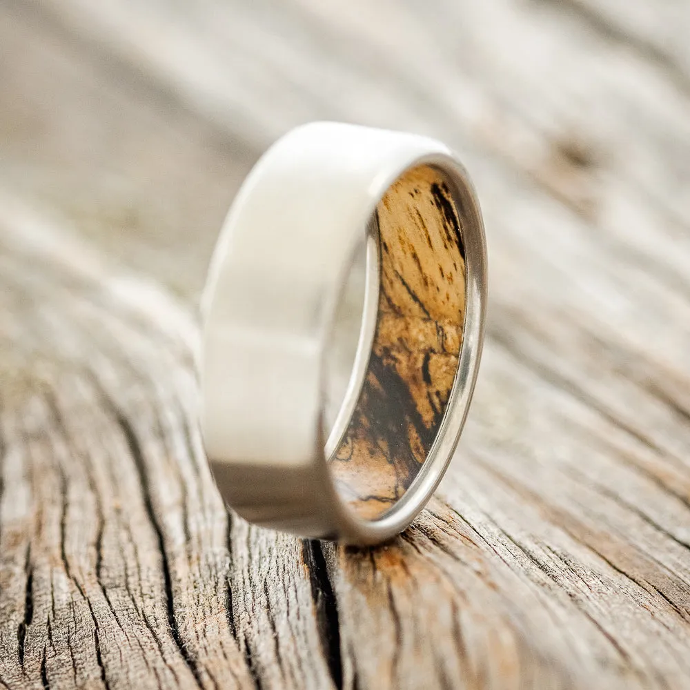 SPALTED MAPLE LINED WEDDING BAND WITH BRUSHED FINISH - TITANIUM - SIZE 11 1/4