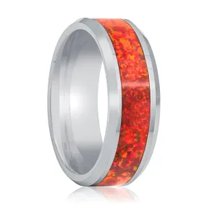 STARFALL | Tungsten Ring Red Fire Opal