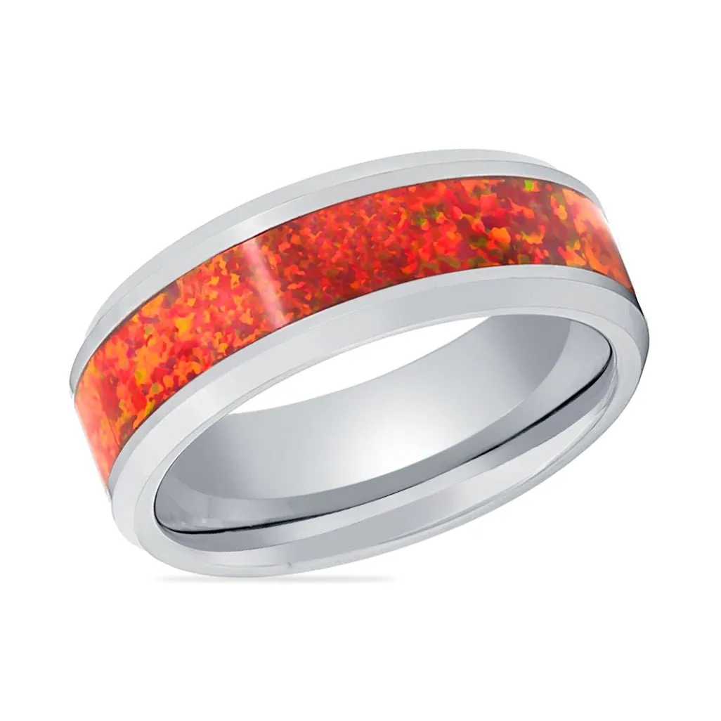 STARFALL | Tungsten Ring Red Fire Opal