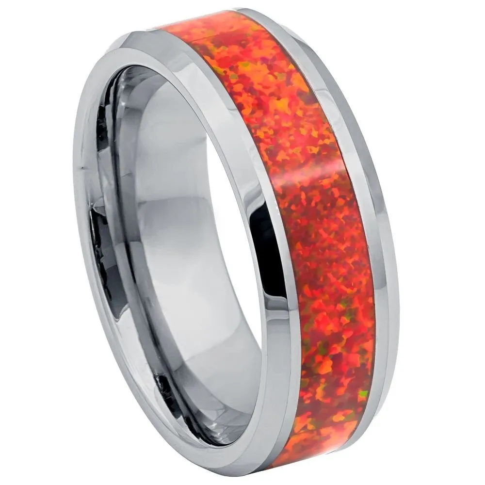 STARFALL | Tungsten Ring Red Fire Opal