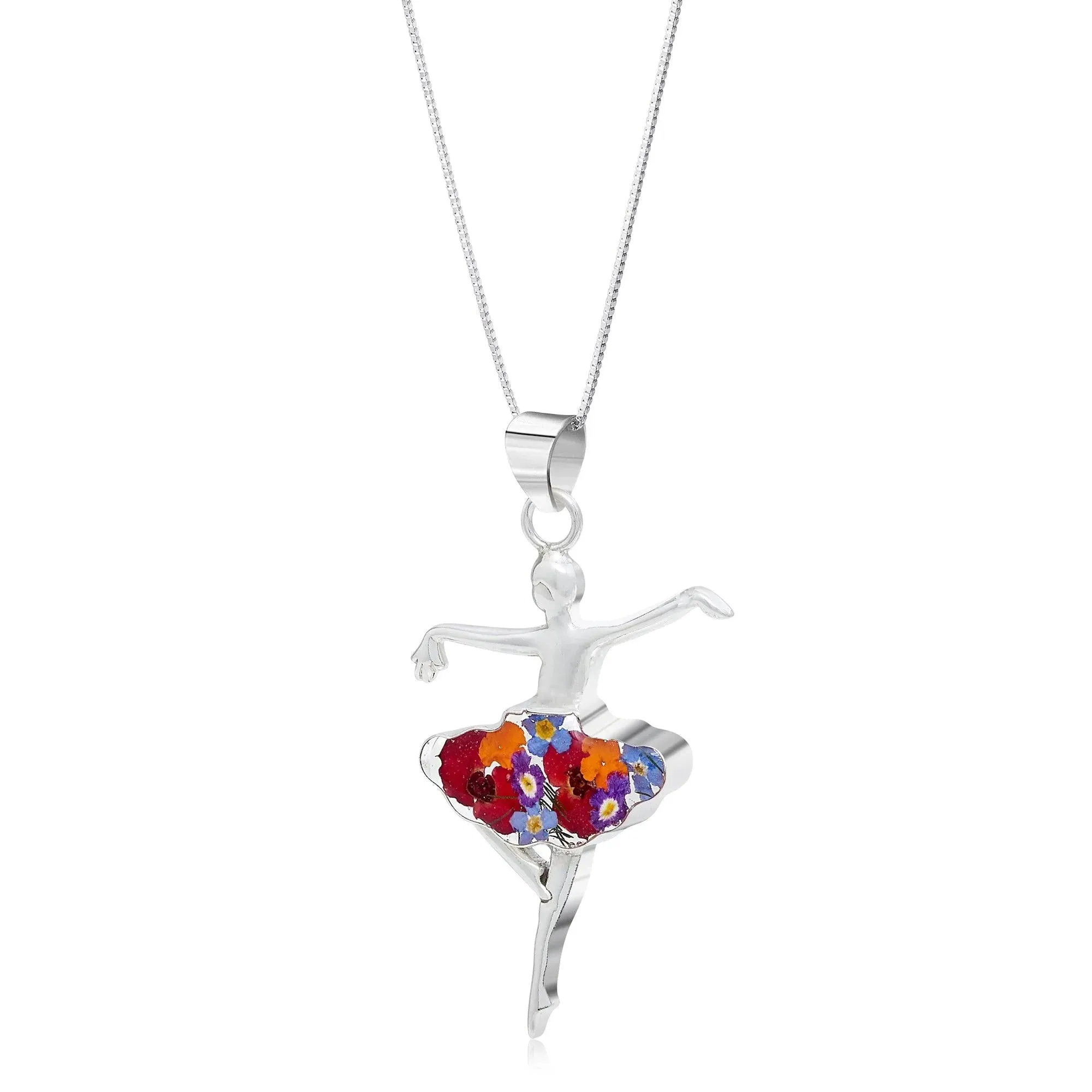 Sterling Silver Ballerina Pendant Necklace with Real Flowers | Handmade Jewelry