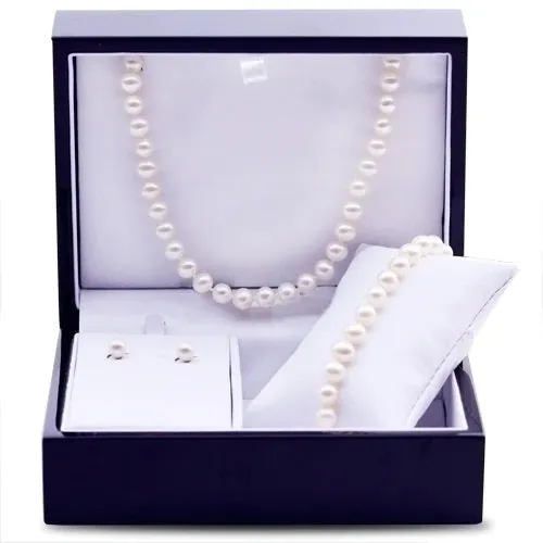 Sterling Silver Fresh Water Pearl Wood Box Gift Set