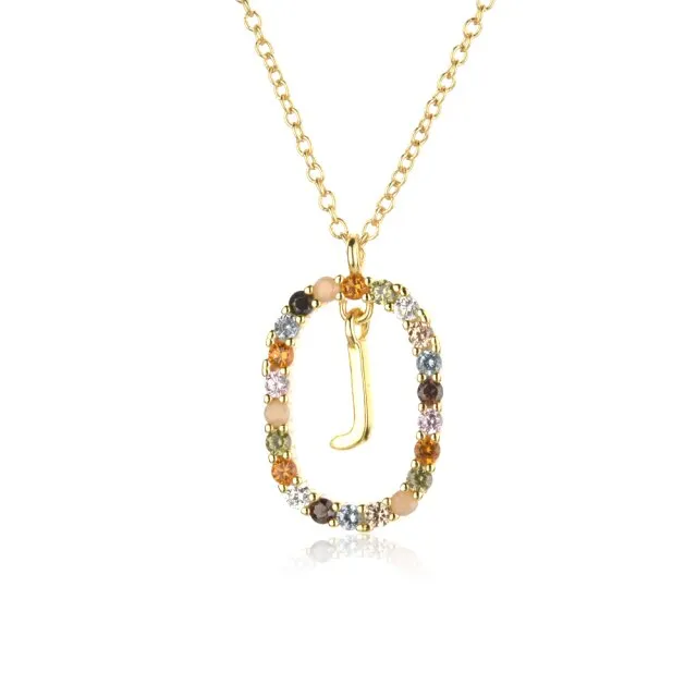 Sterling Silver Gold 26 Alphabet B J P Letters A M Initial Long Chain Necklace Summer Colorful Zircon Ovals