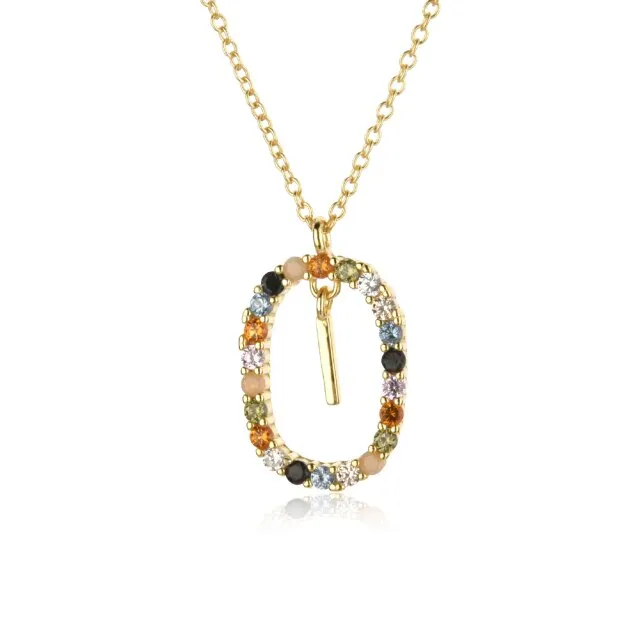 Sterling Silver Gold 26 Alphabet B J P Letters A M Initial Long Chain Necklace Summer Colorful Zircon Ovals