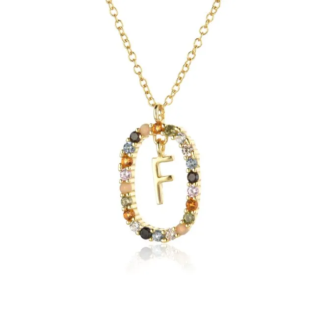 Sterling Silver Gold 26 Alphabet B J P Letters A M Initial Long Chain Necklace Summer Colorful Zircon Ovals