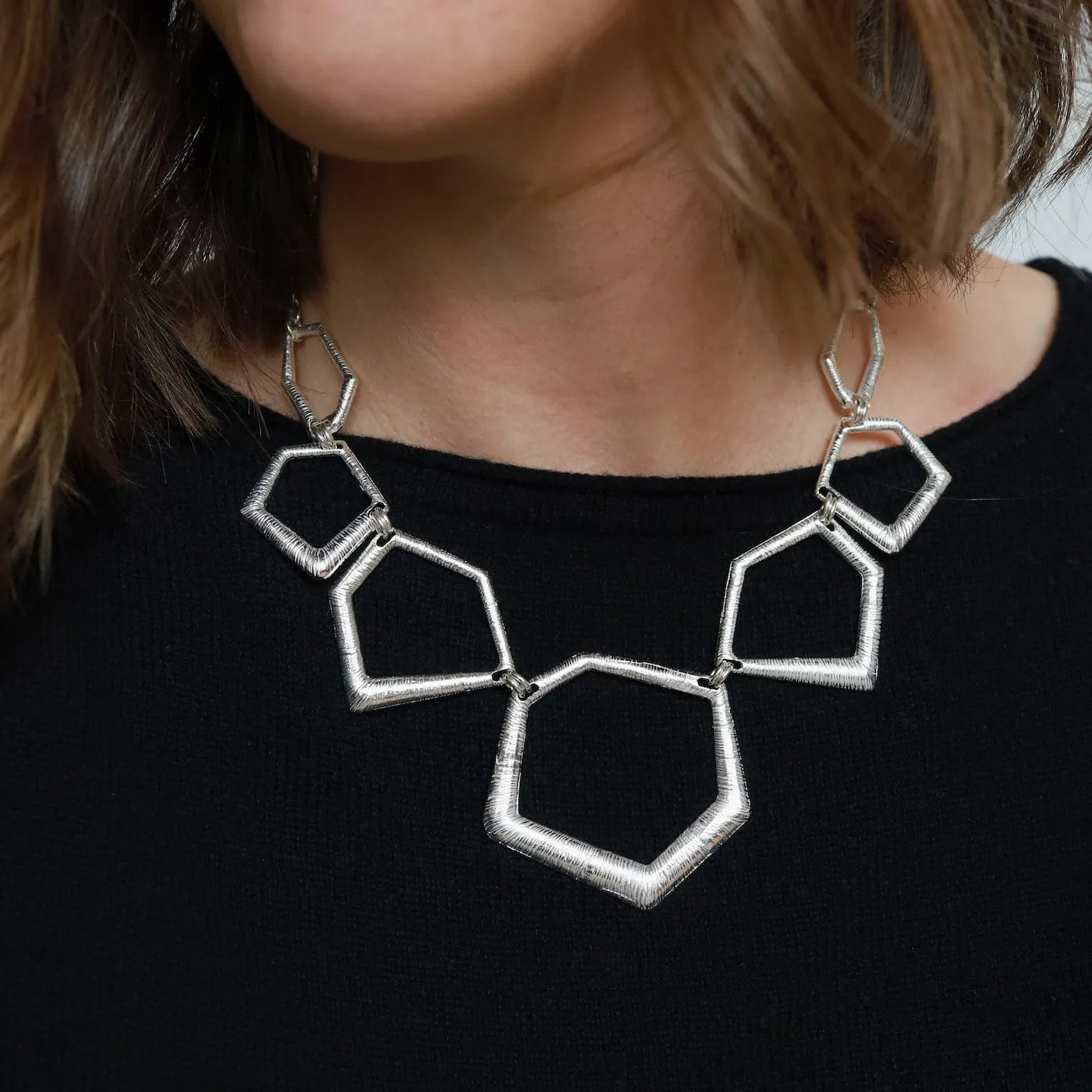 Sterling Silver Graduating Geometric Shapes Necklace