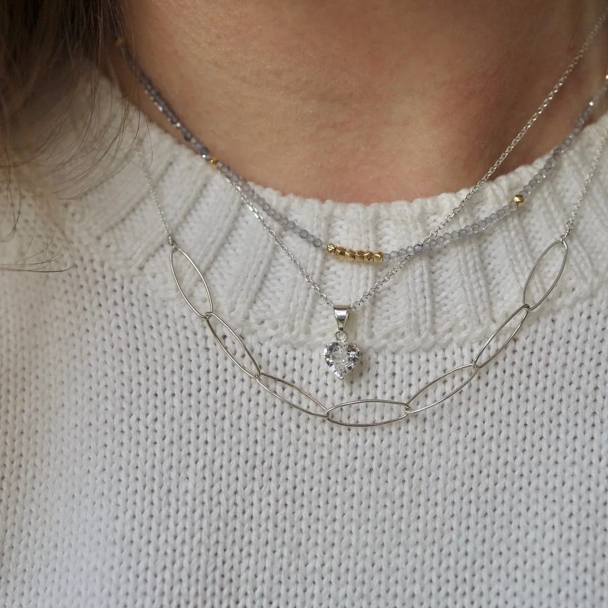 Sterling Silver Marquise Link Necklace