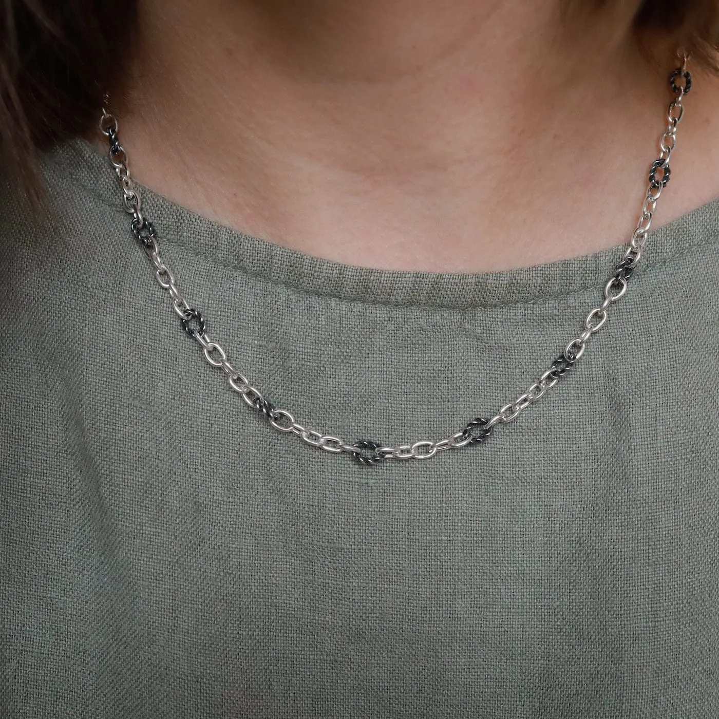 Sterling Silver Mixed Link Chain Necklace