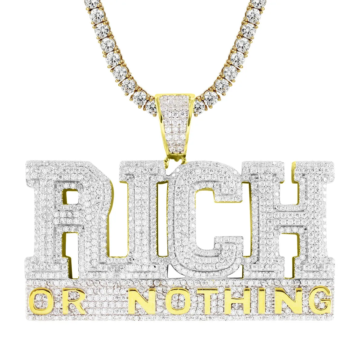 Sterling Silver Rich Or Nothing Double Layer Hustler Pendant