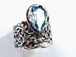 Sterling silver ring  for woman,  bohemian unique rings set with Blue Topaz.