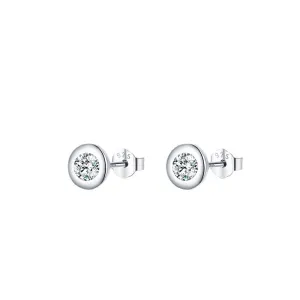 Sterling Silver Small Round Zircon Earrings for Women