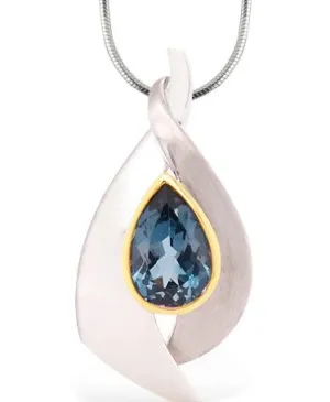 Sterling Silver with Yellow Gold Pear Shape London Blue Topaz Pendant