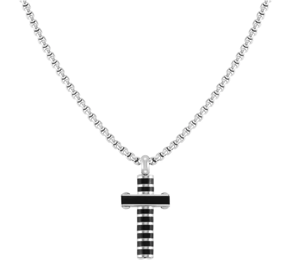 Strong Diamond Stainless Steel Black Cross Necklace