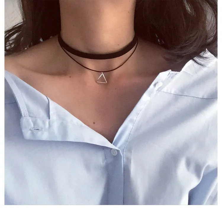 Super Beautiful Retro Triangle Pendant Personality Simple Double Layer Combination Choker Necklace