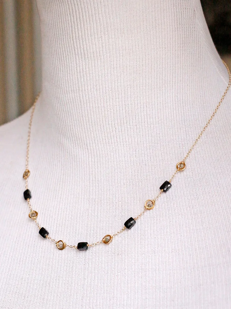 Susan Rifkin Black Spinel   Wire Wrapped Labradorite Necklace | Gold Filled