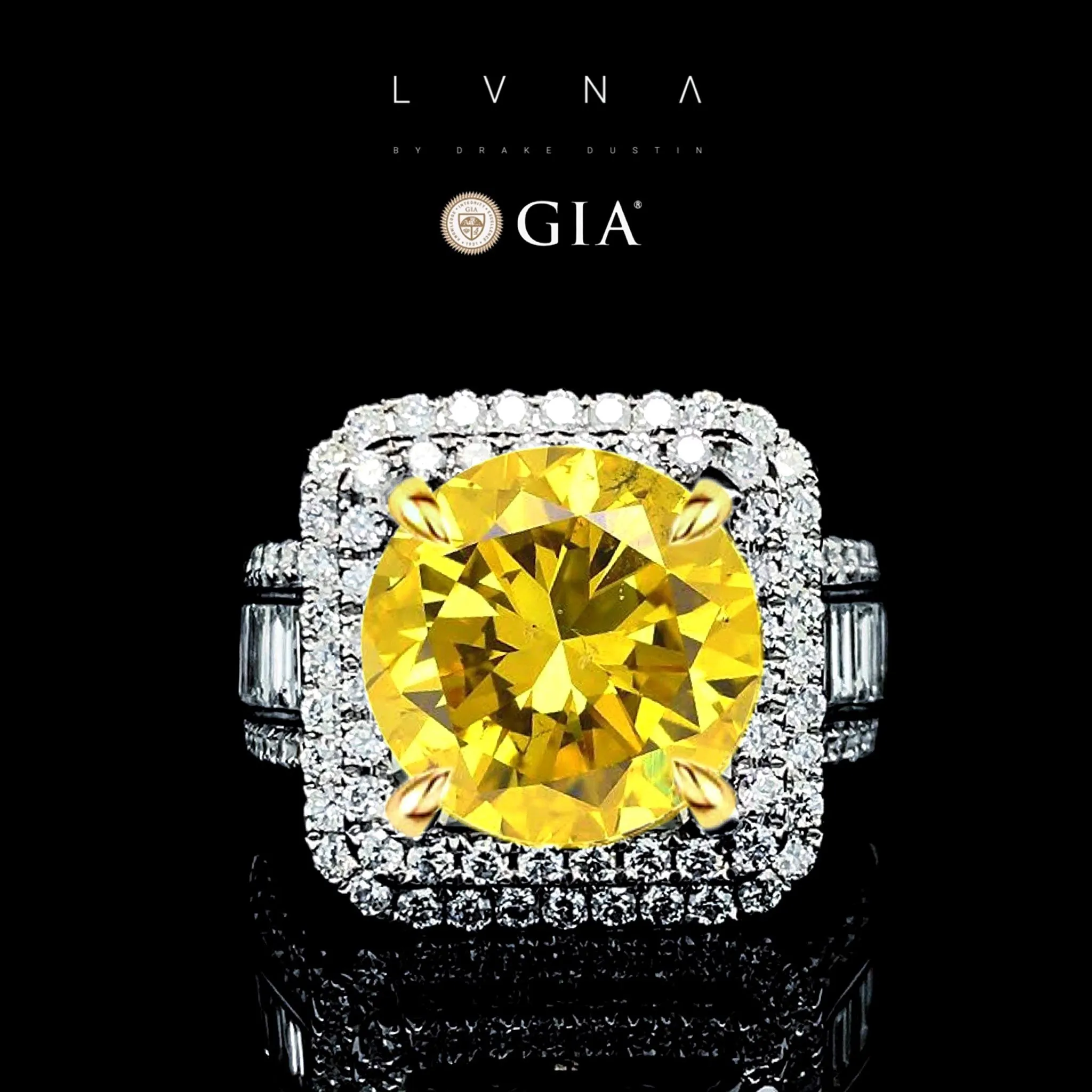 The Archives | LVNA Signatures Rare 6.2cts Fancy Vivid Yellow Round Diamond Ring 18kt GIA Certified