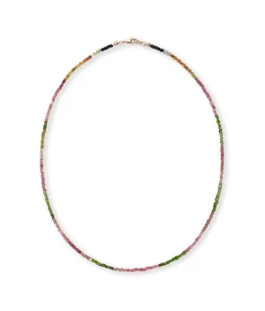 Tiny Beaded 14k Gold Necklace in Watermelon Tourmaline