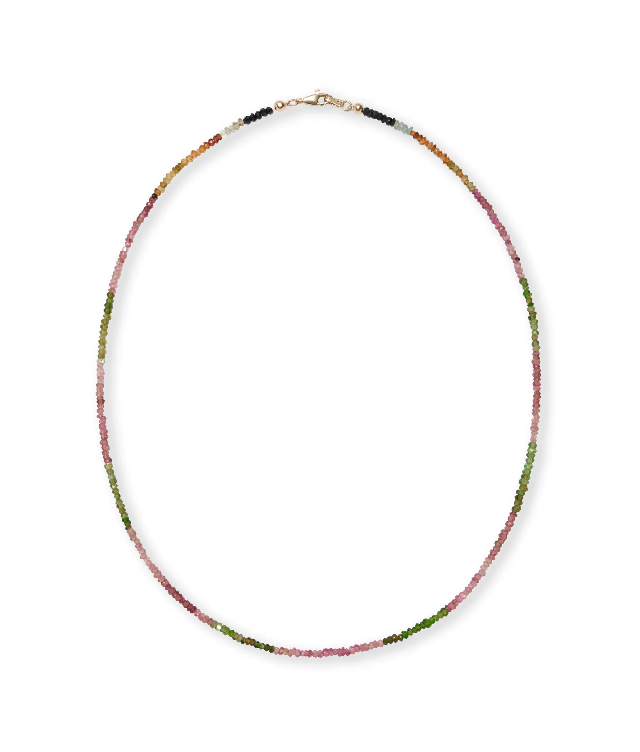 Tiny Beaded 14k Gold Necklace in Watermelon Tourmaline