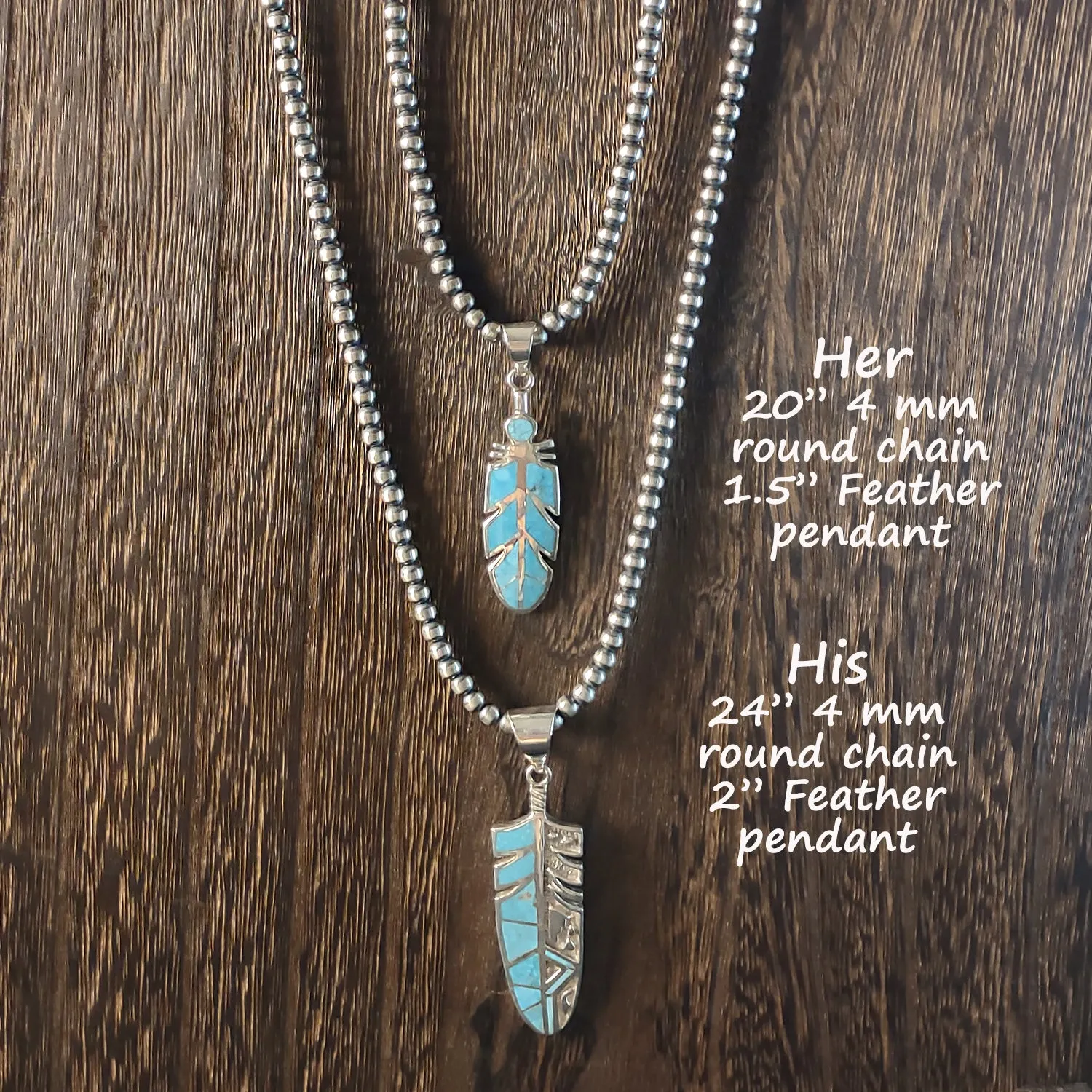 Turquoise Feather Pendants Set / His & Hers