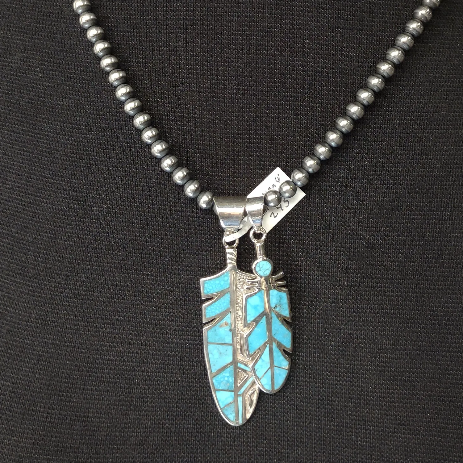 Turquoise Feather Pendants Set / His & Hers