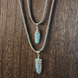 Turquoise Feather Pendants Set / His & Hers