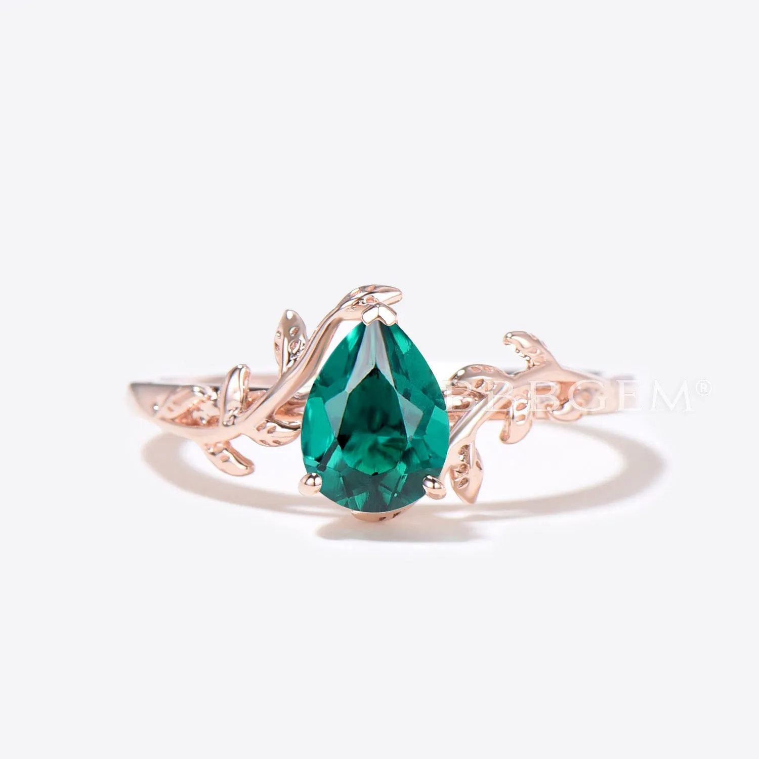 Twig Teardrop Emerald Engagement Ring Set Branch Leaf Ring