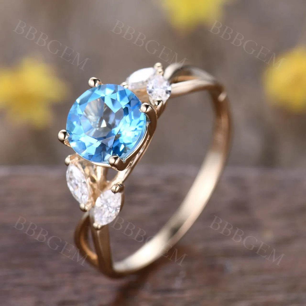 Unique 1.75 Carat Round Cut Blue Topaz Engagement Ring in White Gold