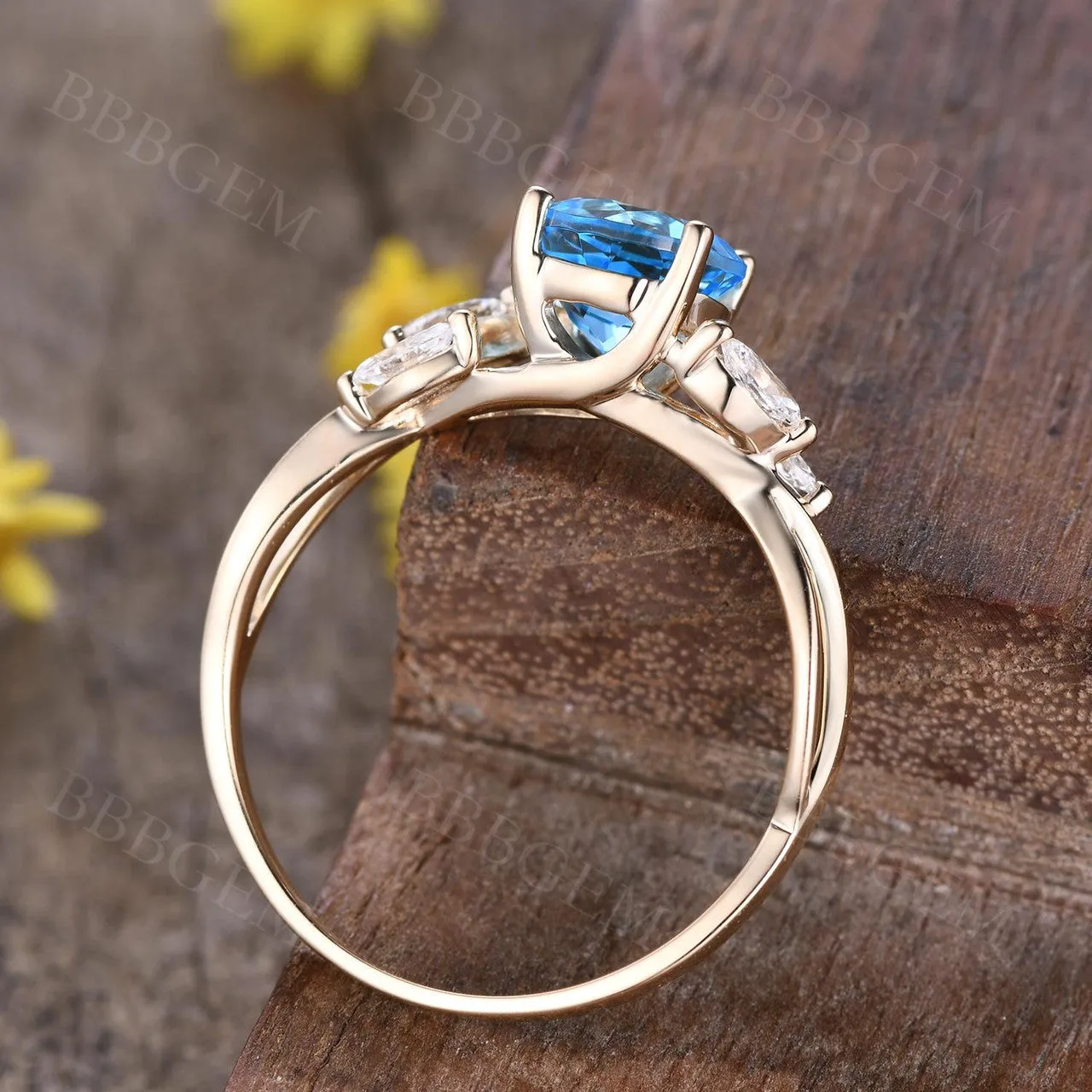 Unique 1.75 Carat Round Cut Blue Topaz Engagement Ring in White Gold