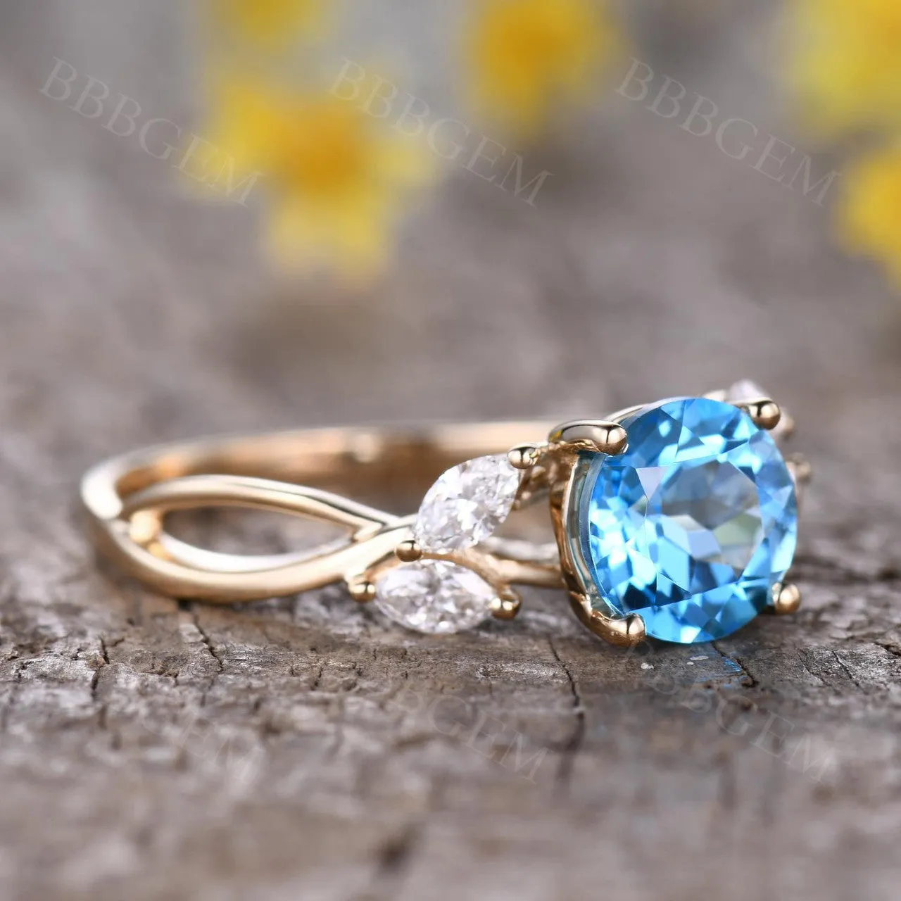 Unique 1.75 Carat Round Cut Blue Topaz Engagement Ring in White Gold