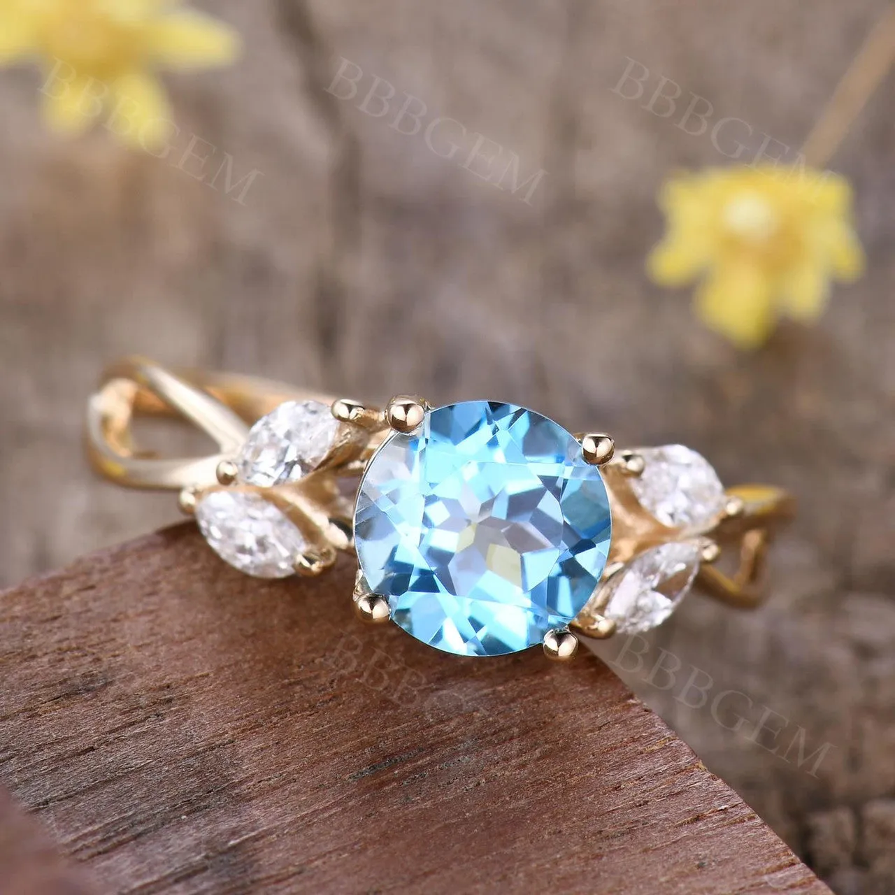 Unique 1.75 Carat Round Cut Blue Topaz Engagement Ring in White Gold