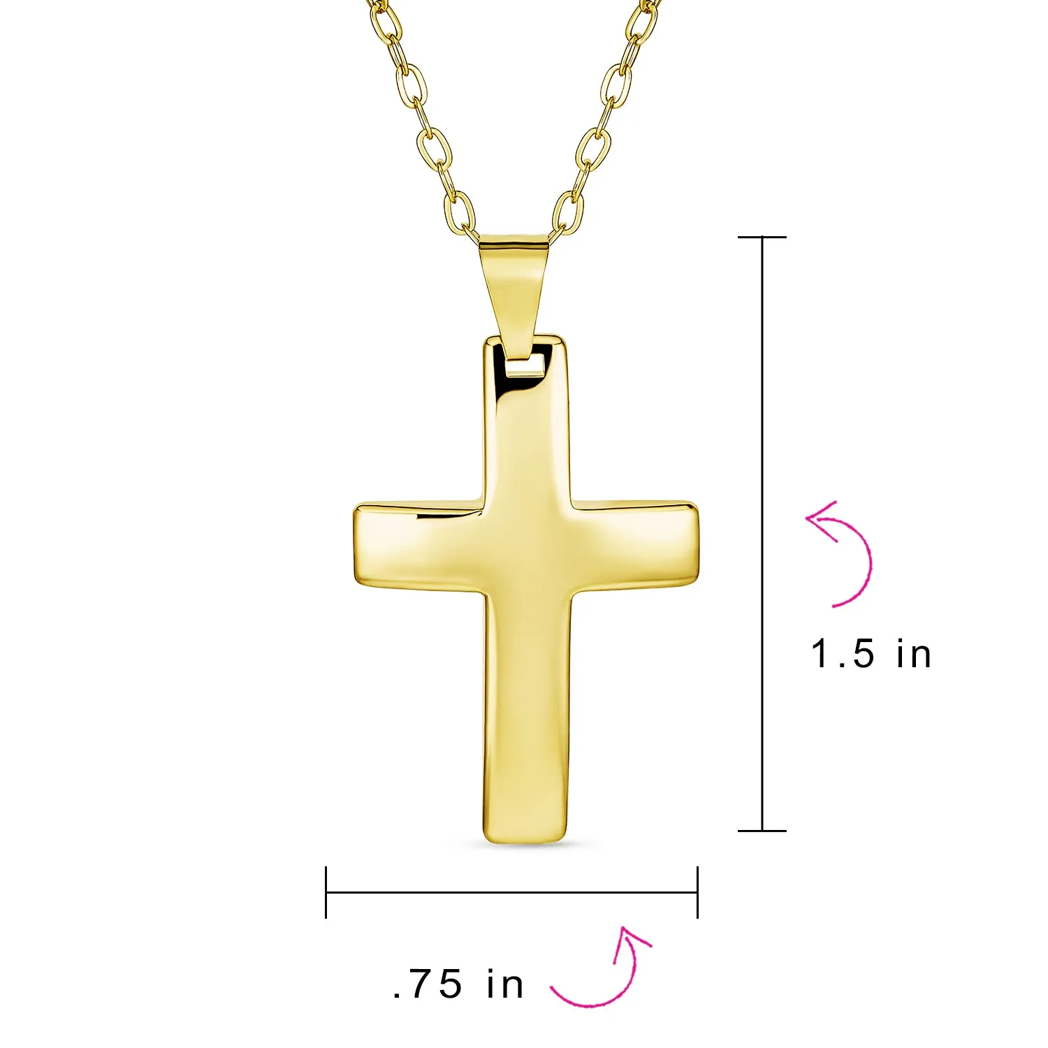 Unisex Religious Cross Pendant Necklace Gold Plated 1.5 Inch Simple Design