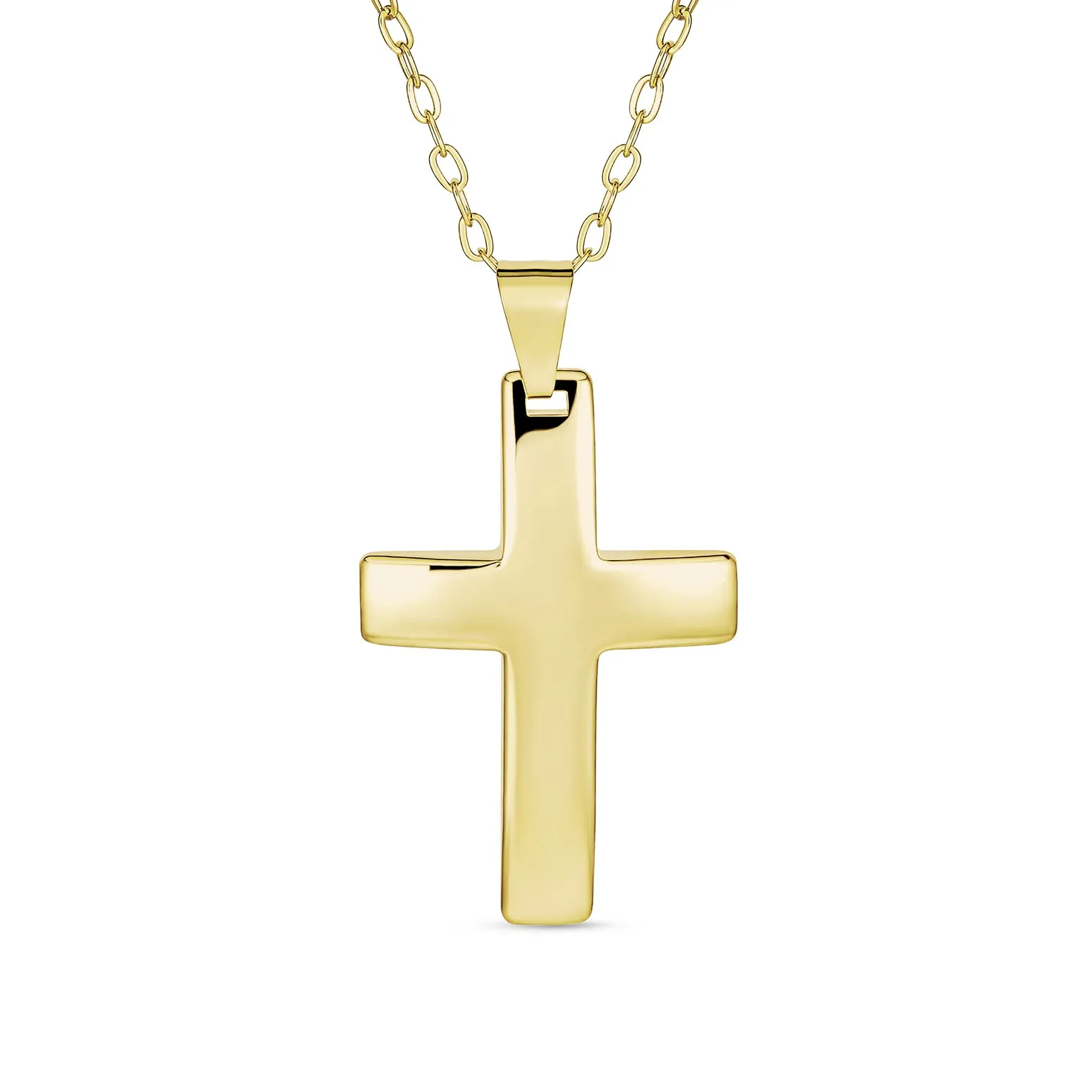 Unisex Religious Cross Pendant Necklace Gold Plated 1.5 Inch Simple Design