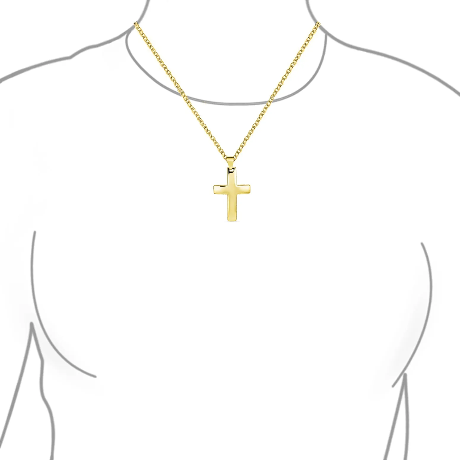 Unisex Religious Cross Pendant Necklace Gold Plated 1.5 Inch Simple Design