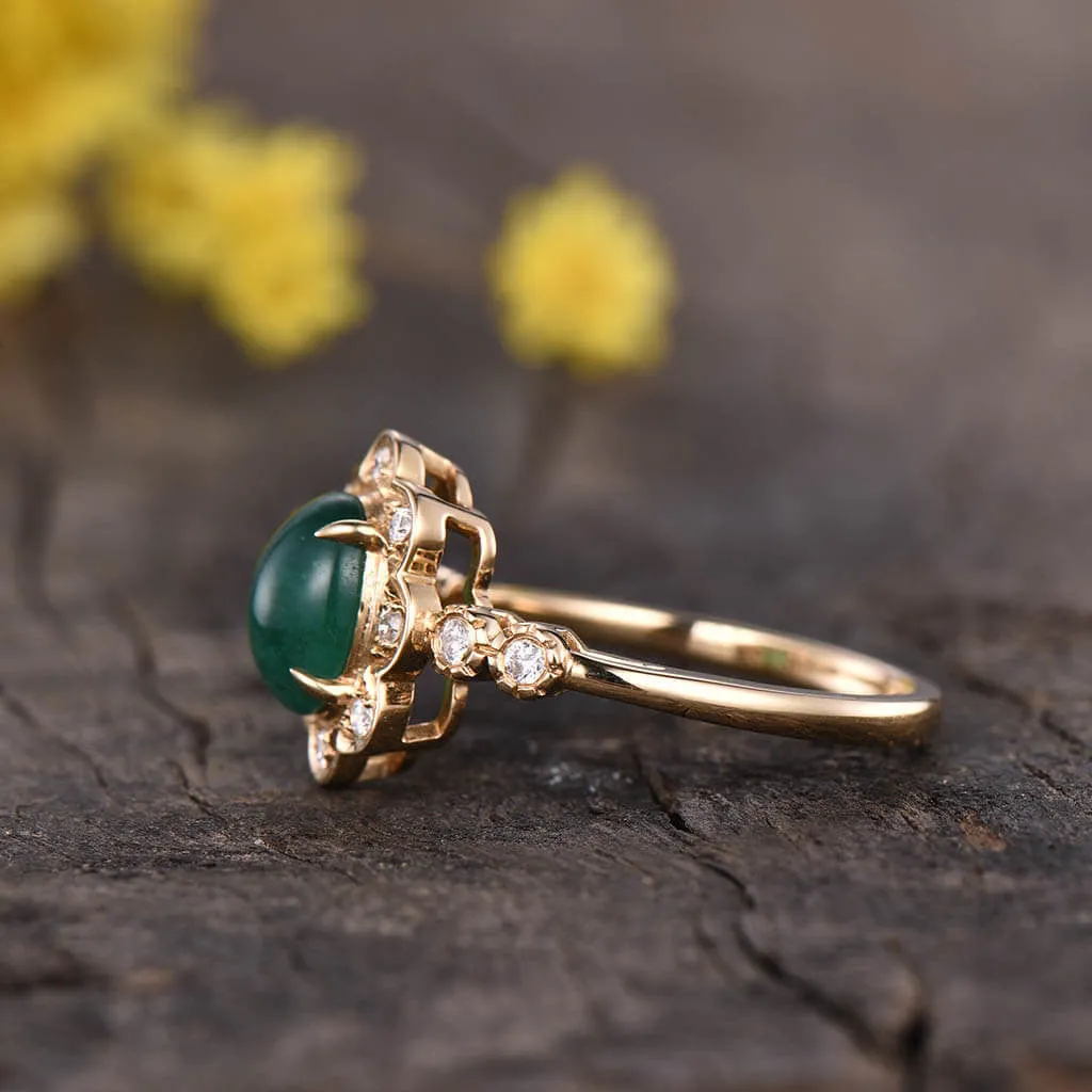 Vintage Natural Emerald And Diamond Engagement Ring Unique