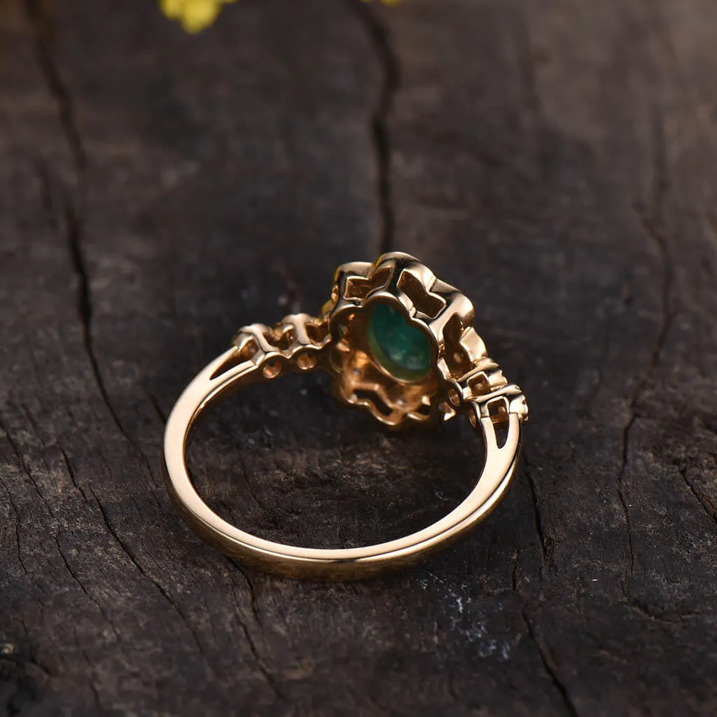 Vintage Natural Emerald And Diamond Engagement Ring Unique