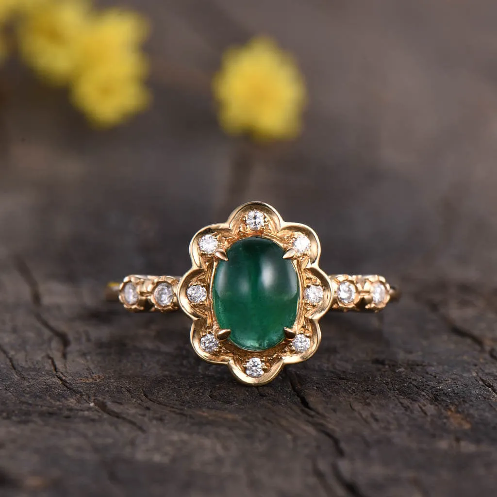 Vintage Natural Emerald And Diamond Engagement Ring Unique