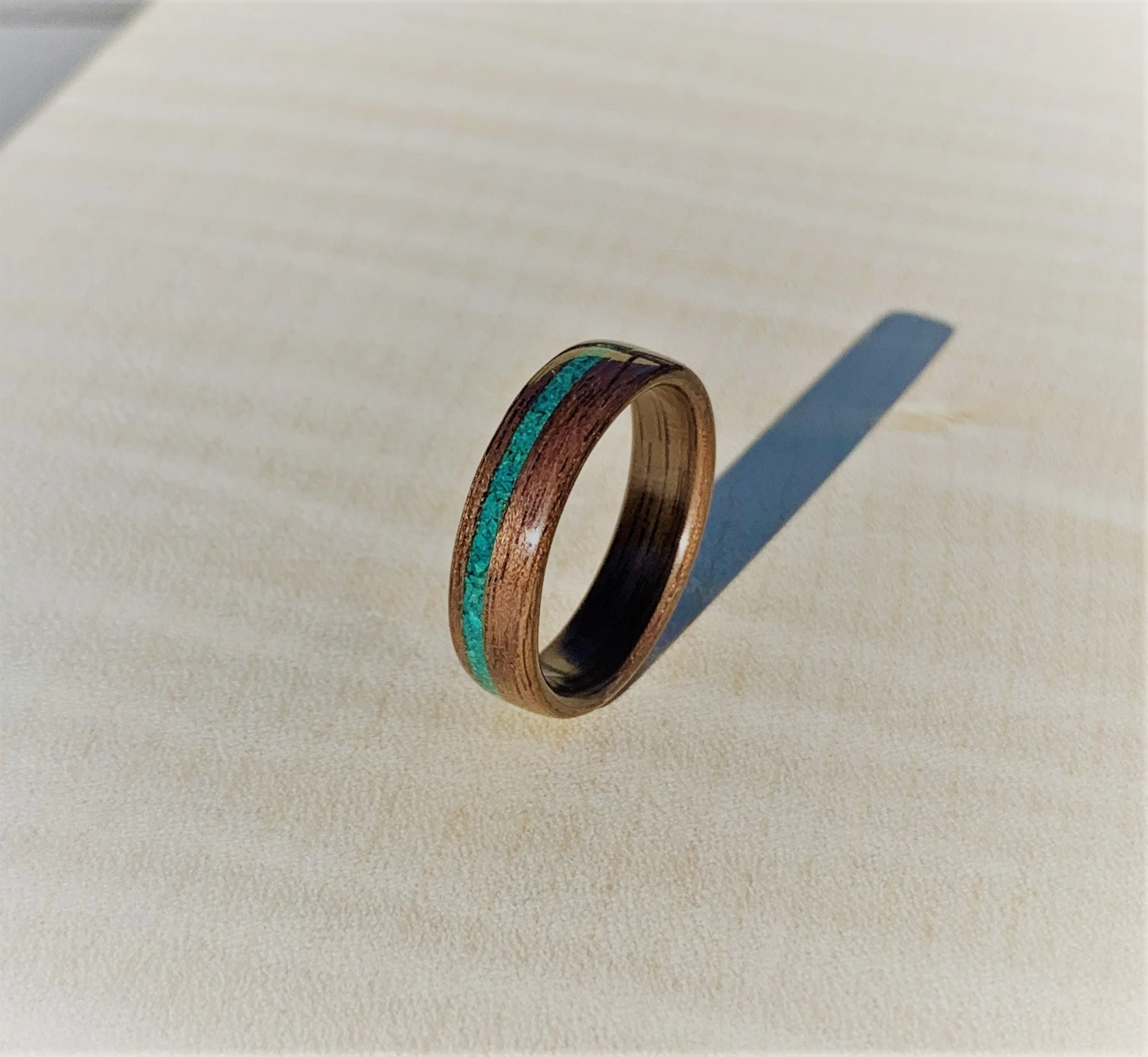 Walnut Turquoise Bentwood Ring Custom Personalized Handmade Wedding Anniversary Men Womans Unique Statement Jewelry Gift