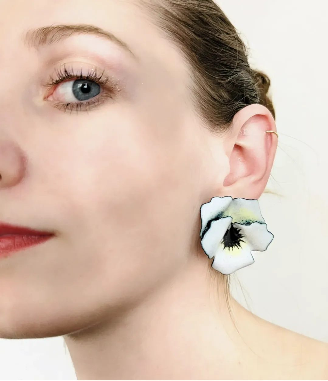 White Pansy Earrings