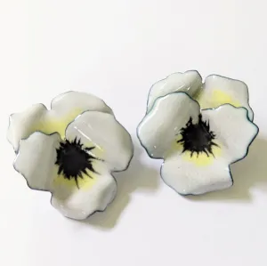 White Pansy Earrings