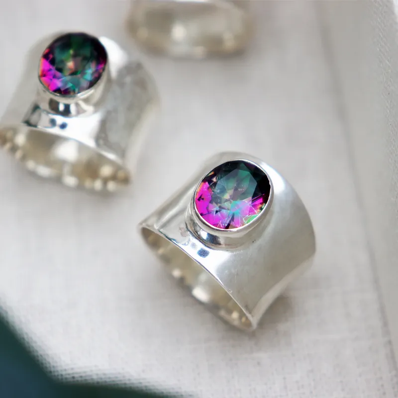 Wide Mystic Topaz Gemstone Ring