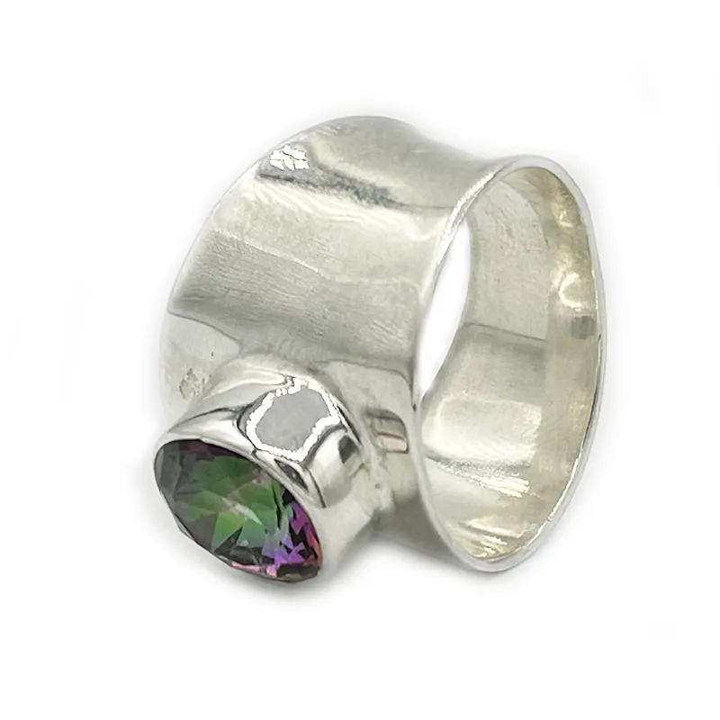 Wide Mystic Topaz Gemstone Ring