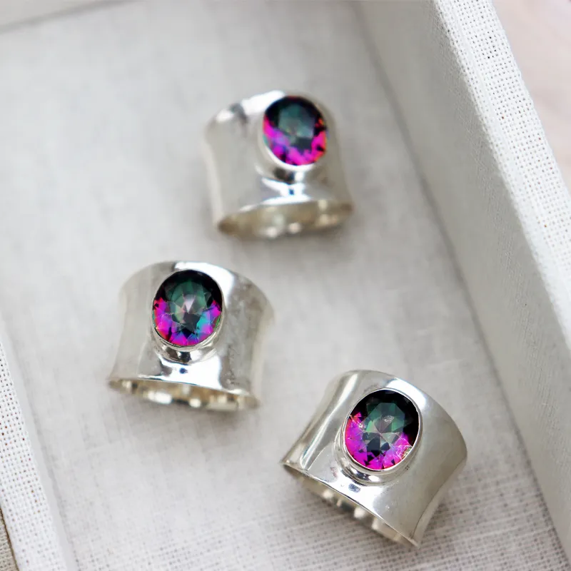 Wide Mystic Topaz Gemstone Ring